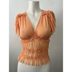 Y2K Fairycore Top S Peach Ruffle Whimsical Ethereal Dreamy Soft Girl Renaissance